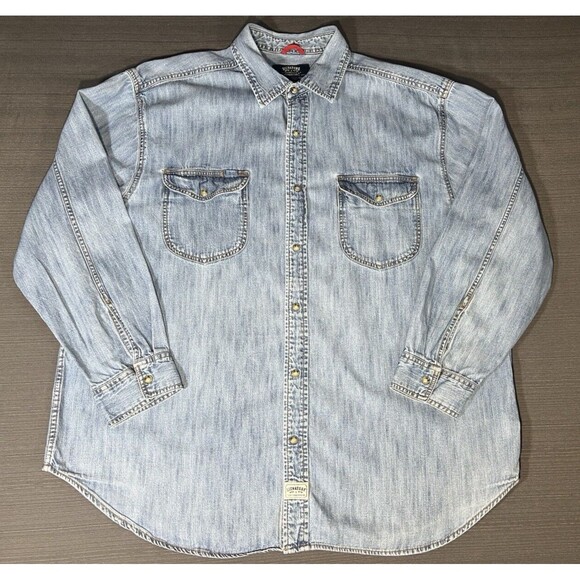 Levi Strauss Signature Mens Sz 2X Light Wash Denim Button Up Pearl Snap LS Shirt - Picture 1 of 12